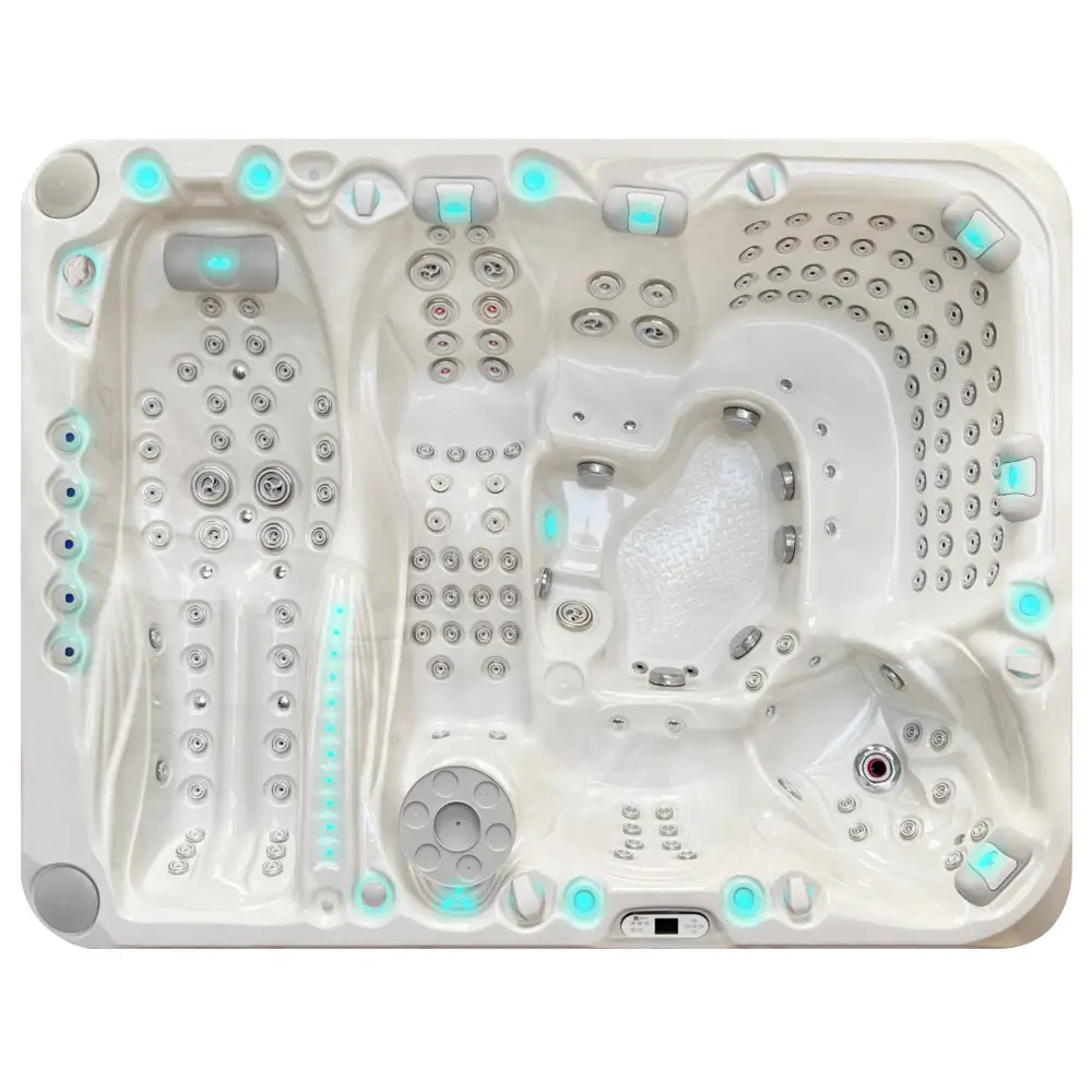 Vit PassionSpa Ecstatic Mighty Wave Spabad med vit bad, turkosa LED-belysning och silver munstycken